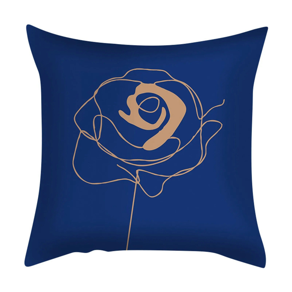 Gold Flower Pillow Cover In Blue